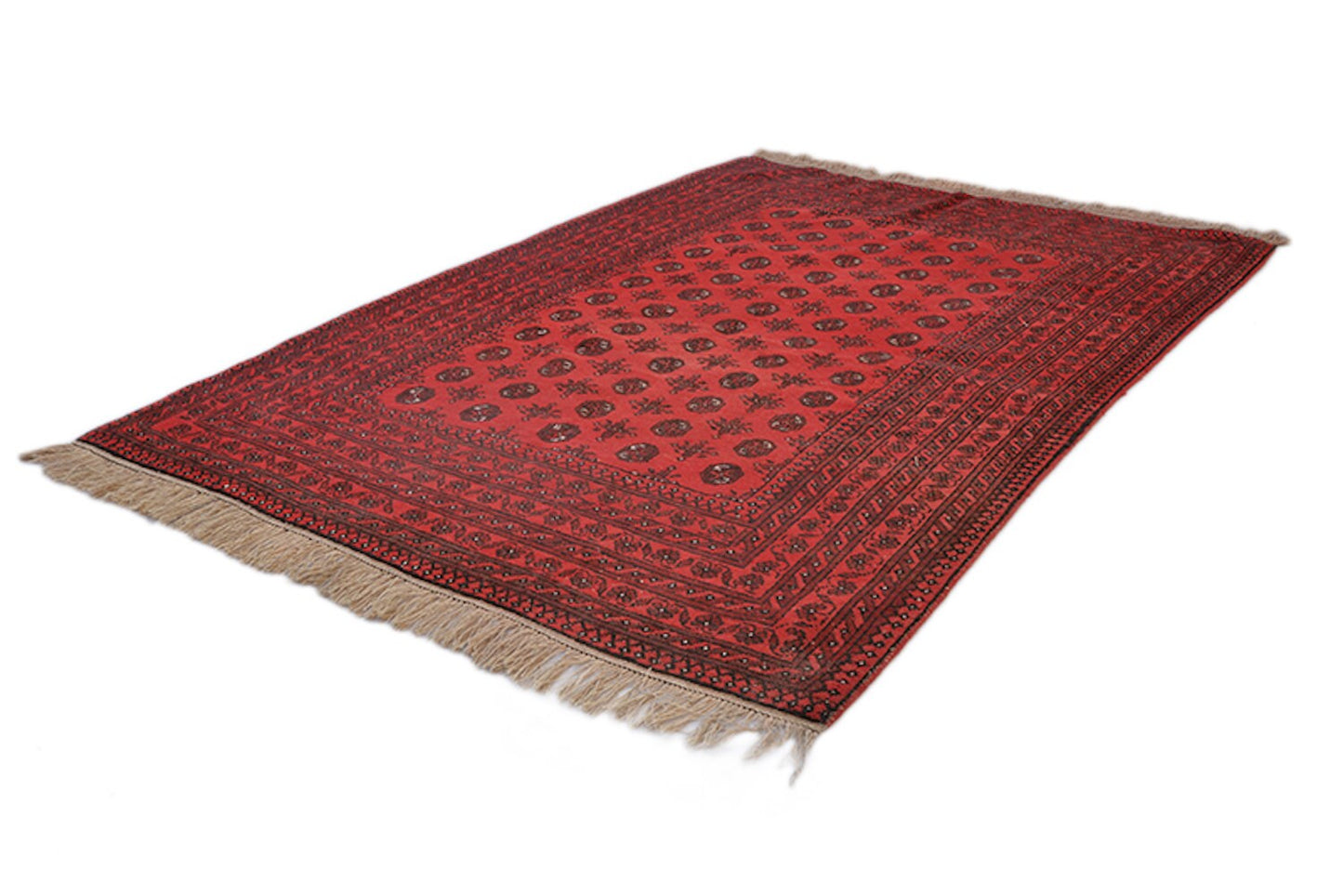 6 x 10 Large Red Oriental Area Rug with Thick Dark Red Border, Repetitive Tribal Pattern, Soft Wool Hand Knotted Rug