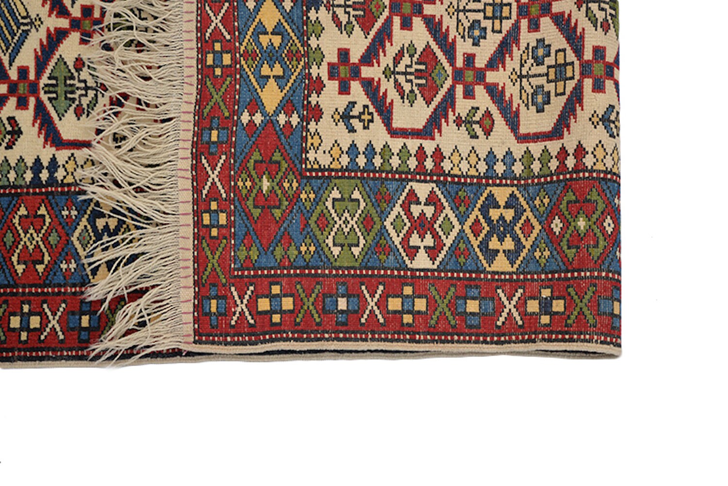 Beige Tribal Rustic Rug | Kazak Area Rug | 3 x 5 Rug | Beige Blue Red Rug | Geometric Rug | Oriental Wool Antique Rug