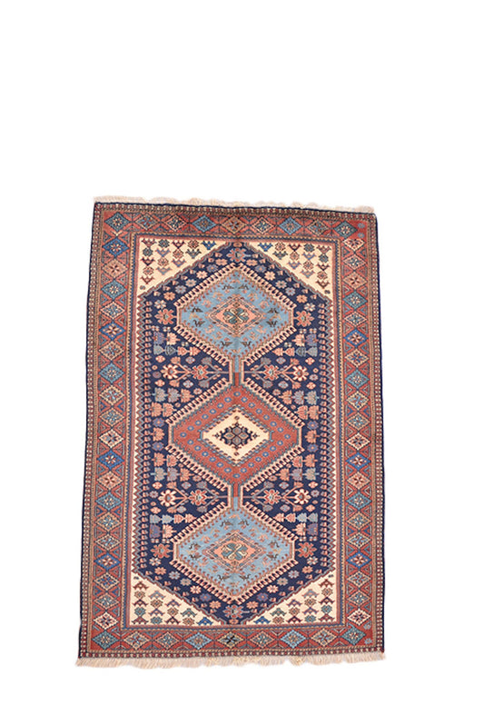 5 x 3 Feet Rug | Rustic Pink Blue Area Rug | Hand Knotted Rug | Medallion Rug | Tribal Geometric Wool Antique Rug