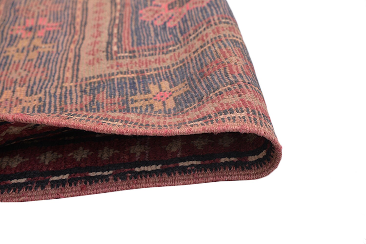 7.1 x 3.9 Feet | Navy Red Tribal Rug | Vintage Geometric Rug | Bright Coral Accents | Handwoven Wool Rug | Afghan Runner Rug