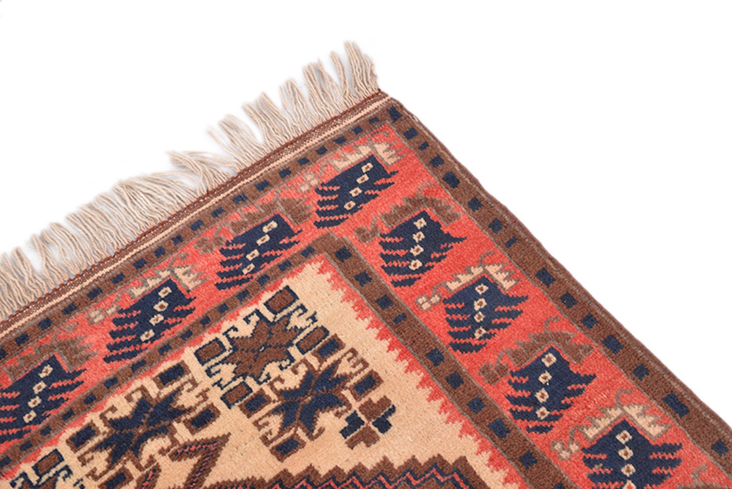Vintage Kazak Runner Rug | 2 x 7 Ft | Geometric Tribal Orange Beige | Hand Knotted Wool Runner Rug | Antique Kitchen Hallway Runner