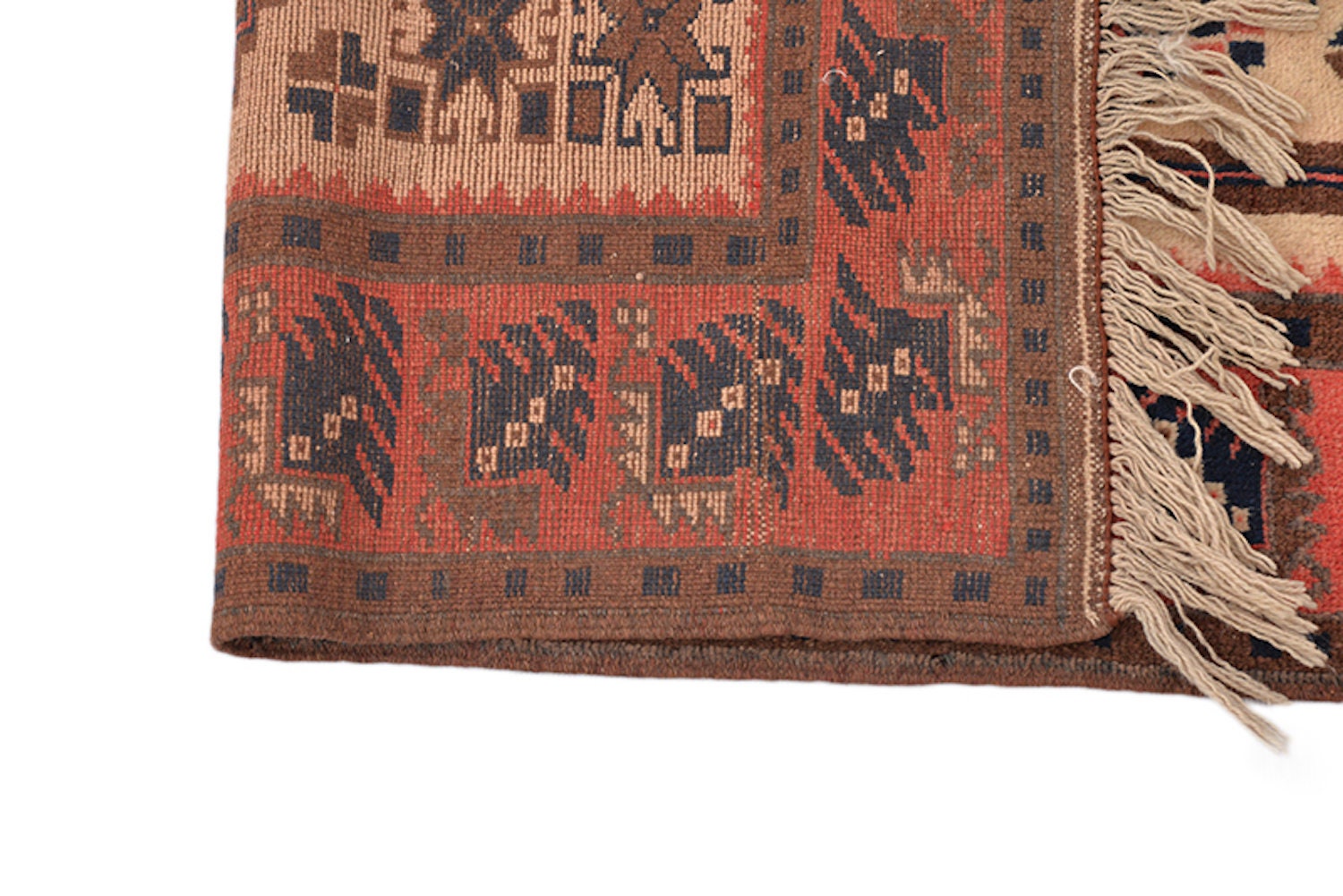 Vintage Kazak Runner Rug | 2 x 7 Ft | Geometric Tribal Orange Beige | Hand Knotted Wool Runner Rug | Antique Kitchen Hallway Runner