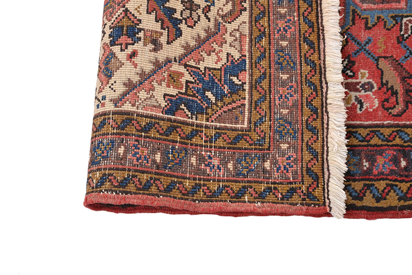 7 Feet x 4'7 Feet | Vintage Oriental Rug | Pink Red Medallion | Blue Border | Boho Chic Rustic Rug | Accent Rug | Wool Antique Rug