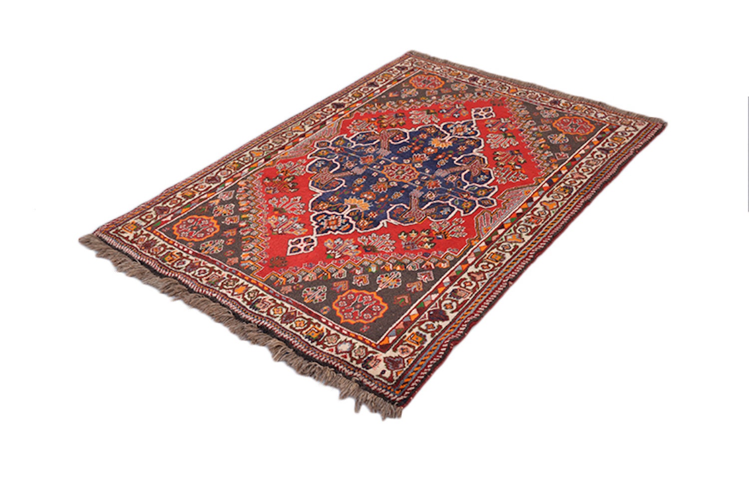 Medallion Antique Area Rug | Handmade Persian Rug | Red Navy Rug | Tribal Oriental | 5 x 6 Feet | Deep Rustic Colored Rug