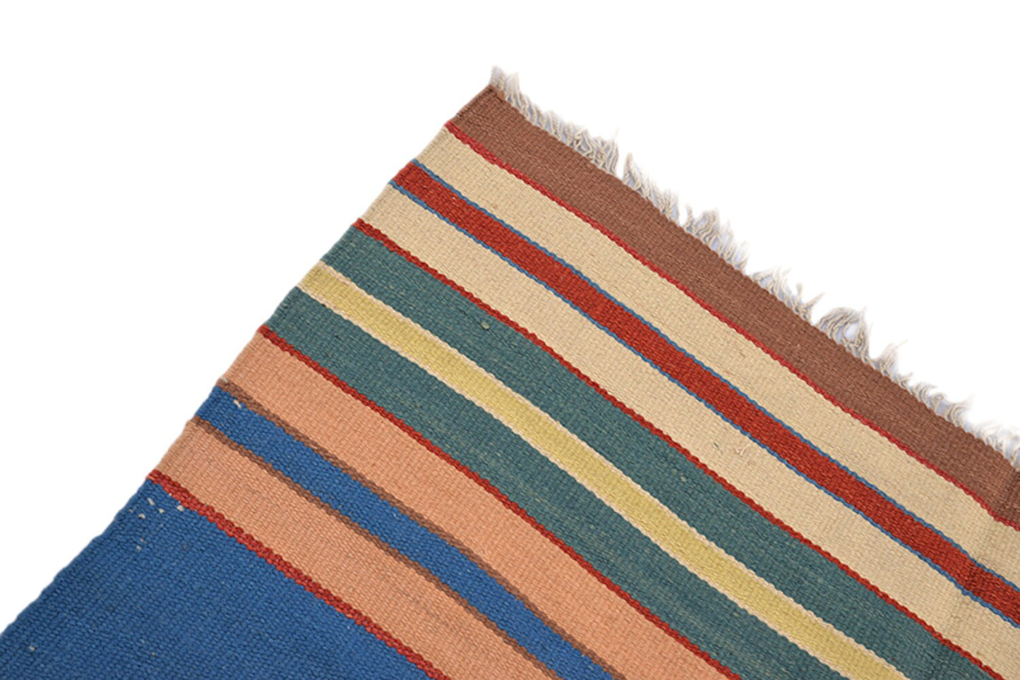 Turkish Kilim Rug | Multi Color Striped Handmade Rug | Tribal Boho Southwestern Wool Rug