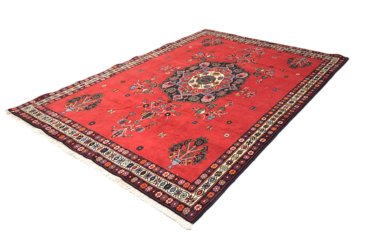 8.3 x 5.6 Feet | Bright Vintage Red Rug | Antique Rug | Hand Knotted Area Rug | Persian Style Medallion | Wool Antique Rug