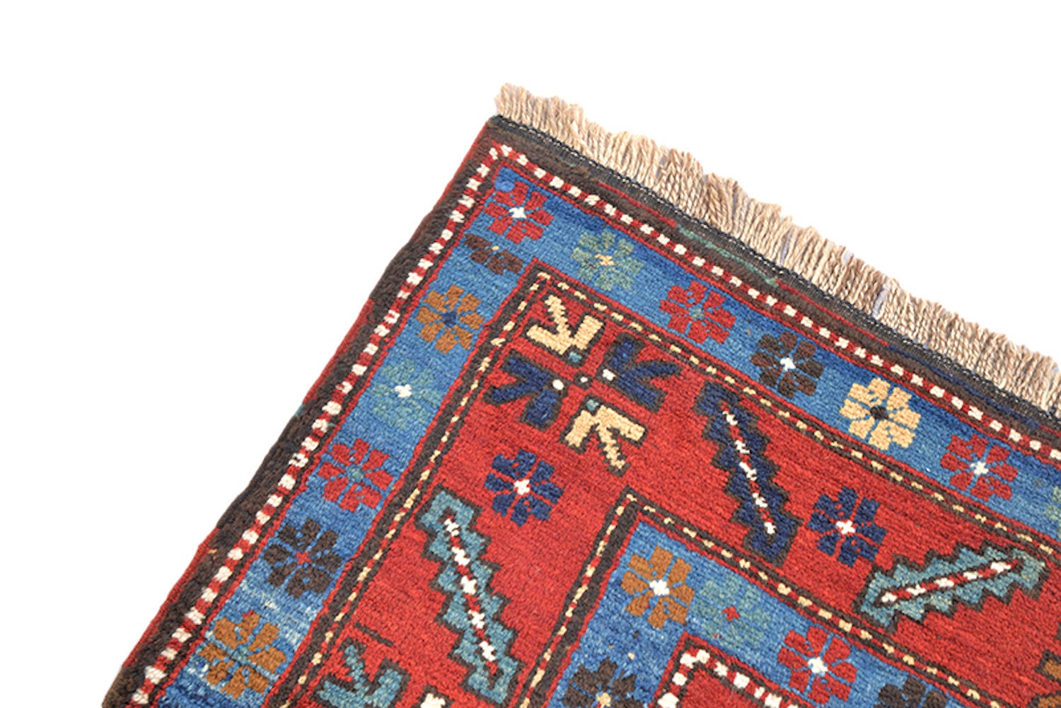 Red Blue Vintage Rug | Kazak Handmade Rug | 4 x 6 Ft | Geometric Tribal Rug | Antique Rug | Wool Boho Rustic Style