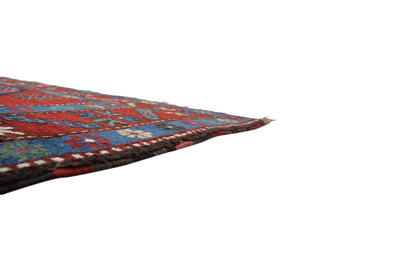 Red Blue Vintage Rug | Kazak Handmade Rug | 4 x 6 Ft | Geometric Tribal Rug | Antique Rug | Wool Boho Rustic Style
