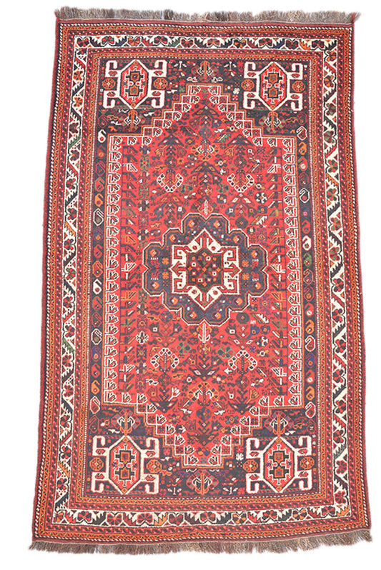 Red Boho 5x9 Persian Turkish Caucasian Area Rug | Oriental Tribal Rug | Bright Rustic Rug | Wool Antique Rug