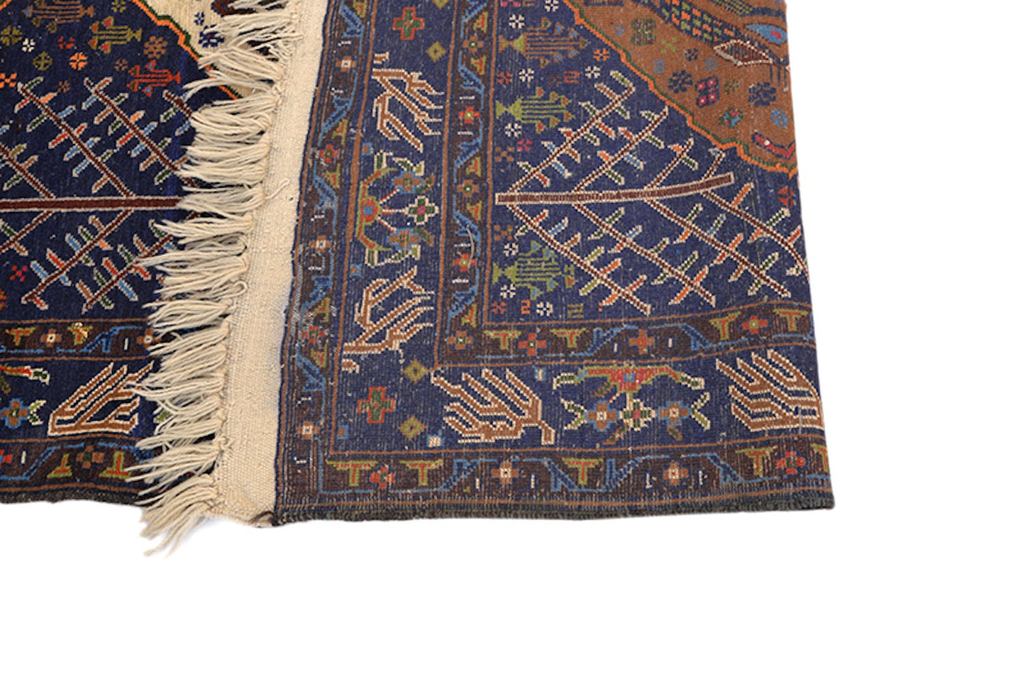 6.2 x 3.6 Ft | Blue Tribal Rug | Brown Beige Medallion Rug | Vintage Rug | Rustic Geometric Rug | Oriental Wool Hand Knotted Rug