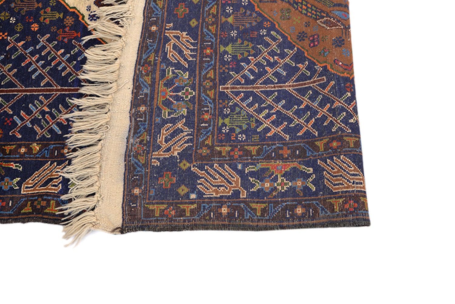 6.2 x 3.6 Ft | Blue Tribal Rug | Brown Beige Medallion Rug | Vintage Rug | Rustic Geometric Rug | Oriental Wool Hand Knotted Rug