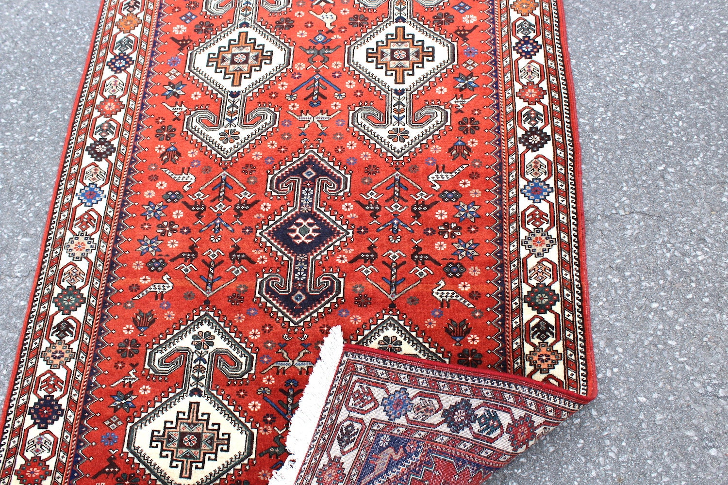 Red Turkish Rug | Bohemian Tribal Rug | 3 x 5 Ft Rug | Wool Rug | Geometric Design Rug | Vintage One of a Kind