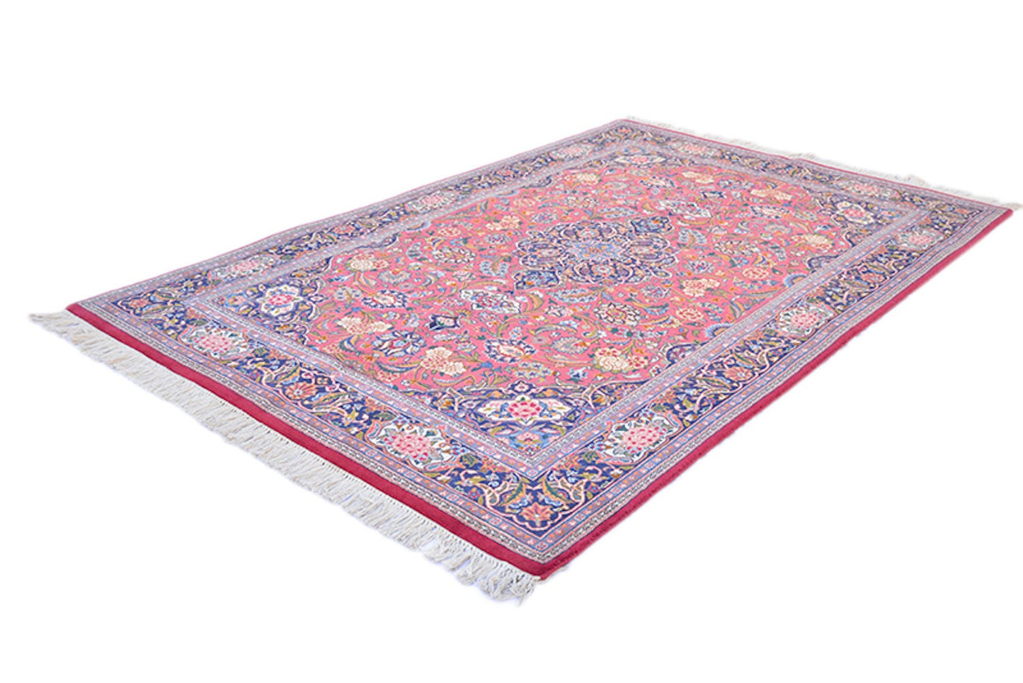 4' x 6' Oriental Hand Knotted Rug | Persian Style Red Medallion with Blue Red Border | Wool Antique Rug
