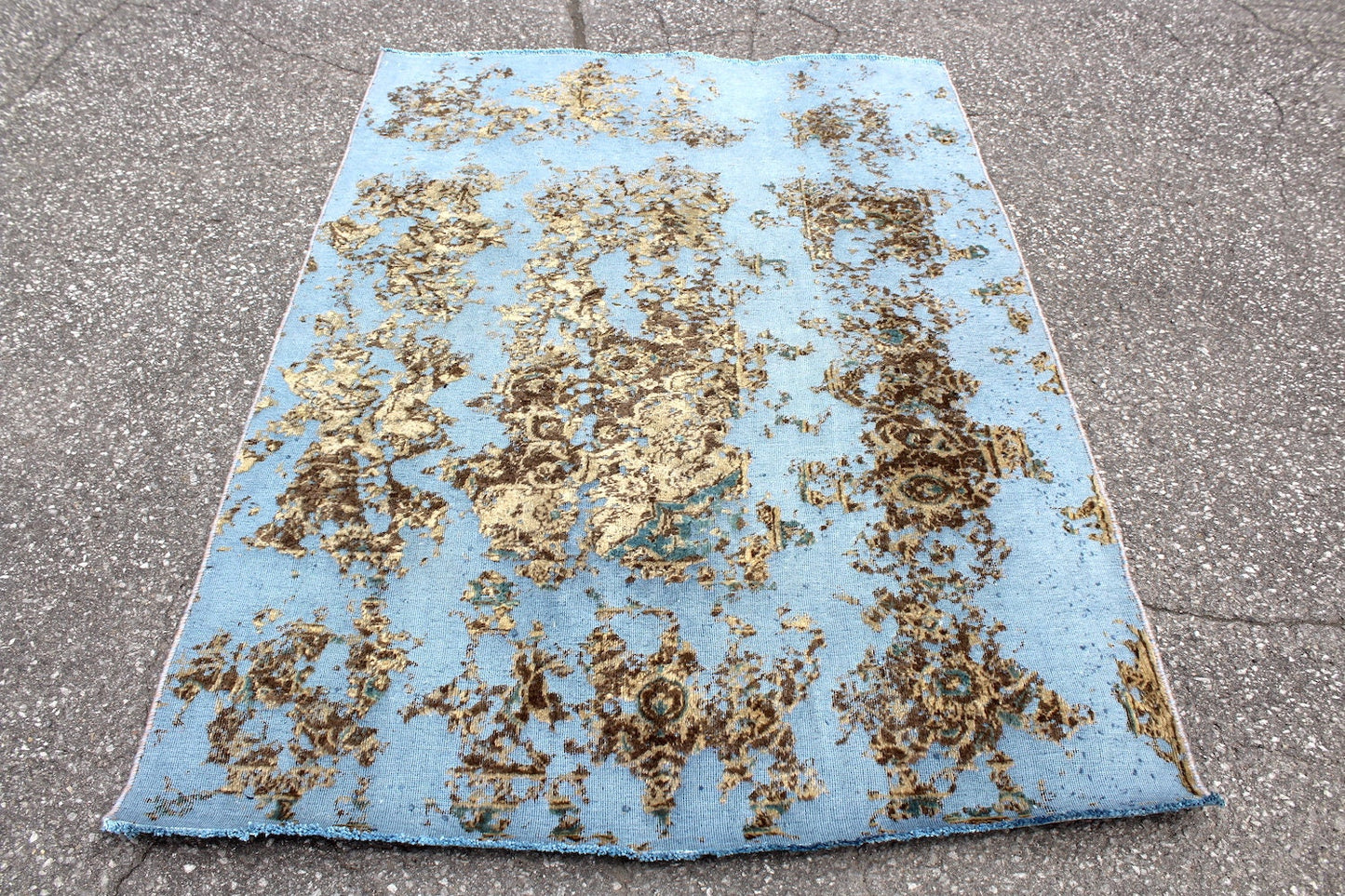 Blue Beige Persian 4x6  Vintage Contemporary Rug | Handmade Overdyed Restored Wool Antique Rug | Modern Style