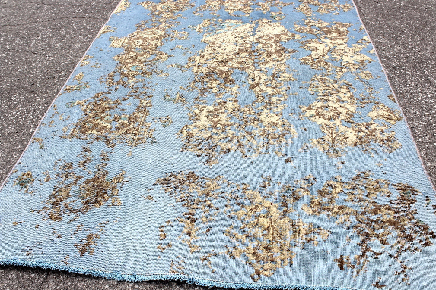 Blue Beige Persian 4x6  Vintage Contemporary Rug | Handmade Overdyed Restored Wool Antique Rug | Modern Style