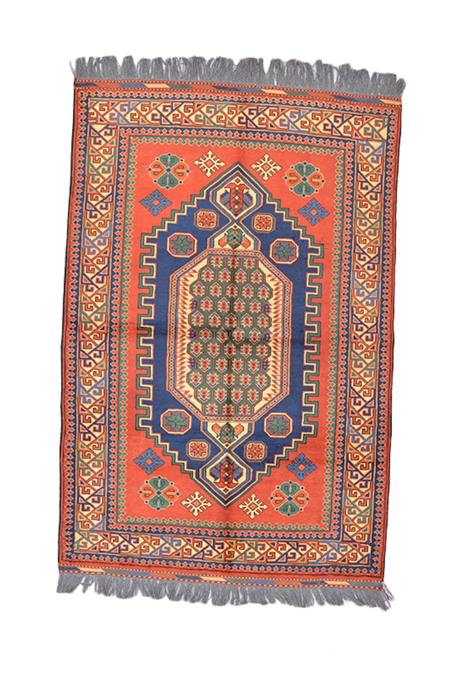 8 x 5 Rug | Vintage Tribal Rug | Orange Rug | Handmade Area Rug | Diamond Medallion Rug | BOHO Rug