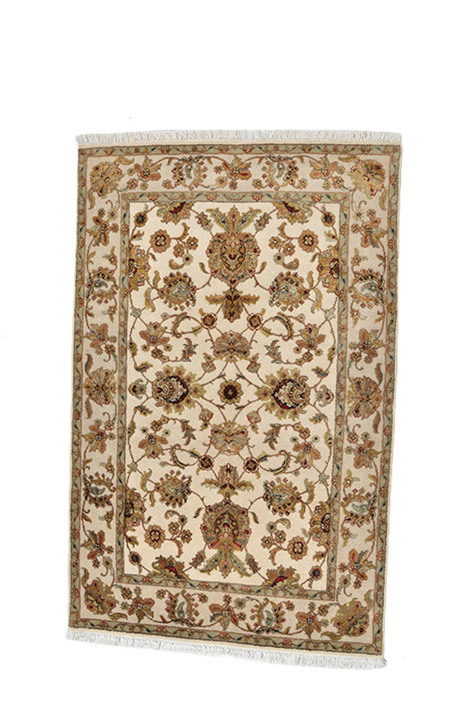 Beige Oriental Rug | Ivory Wool  Rug | Hand Knotted Rug | 4 x 6 Ft Area Rug | Neutral Rug | Bohemian Rug | Floral Rug