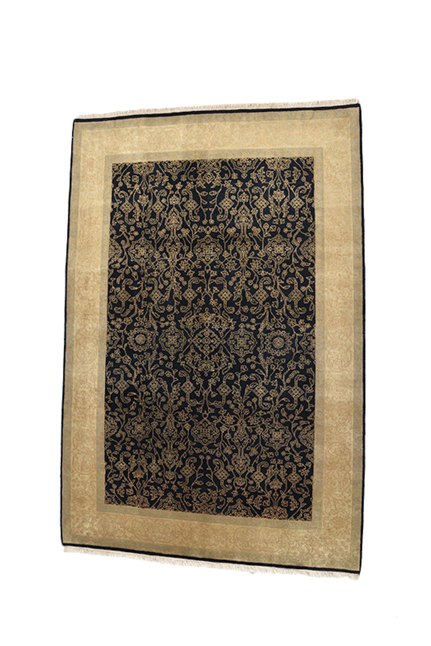 Black Oriental Rug | Gold Black Rug | Hand Knotted Rug | 4 x 6 Ft Area Rug | Traditional Rug | Decorative Rug