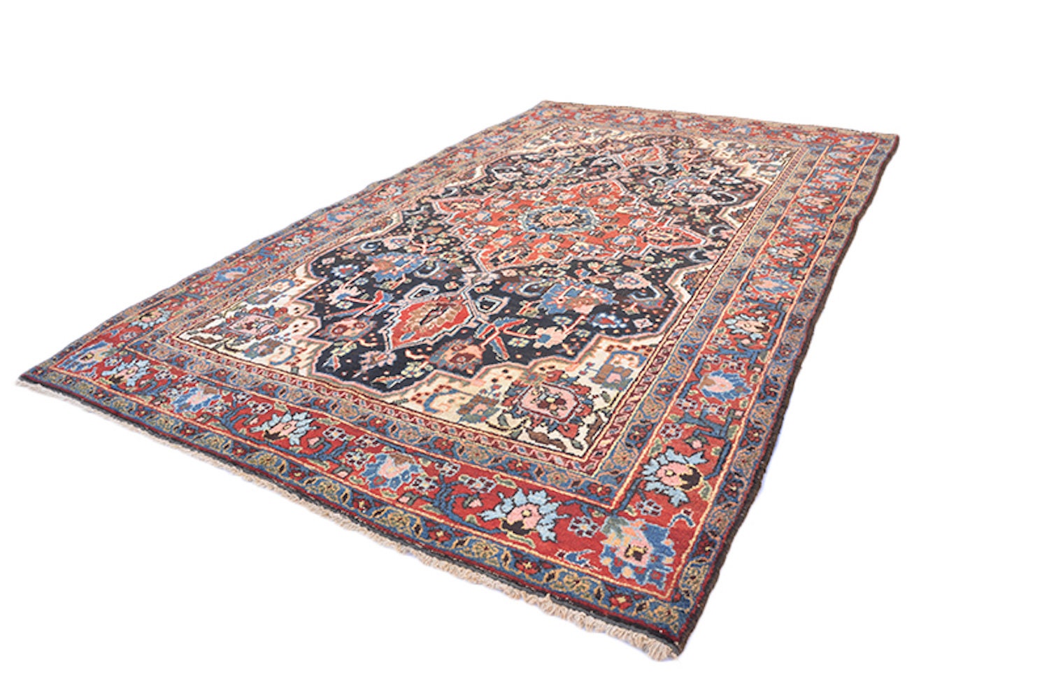 Size: 6.8 x 4.4 feet | Navy Red Vintage Rug | Persian Rug Turkish | Medallion Oriental Rug | Accent Rug | Wool Hand Knotted Rug