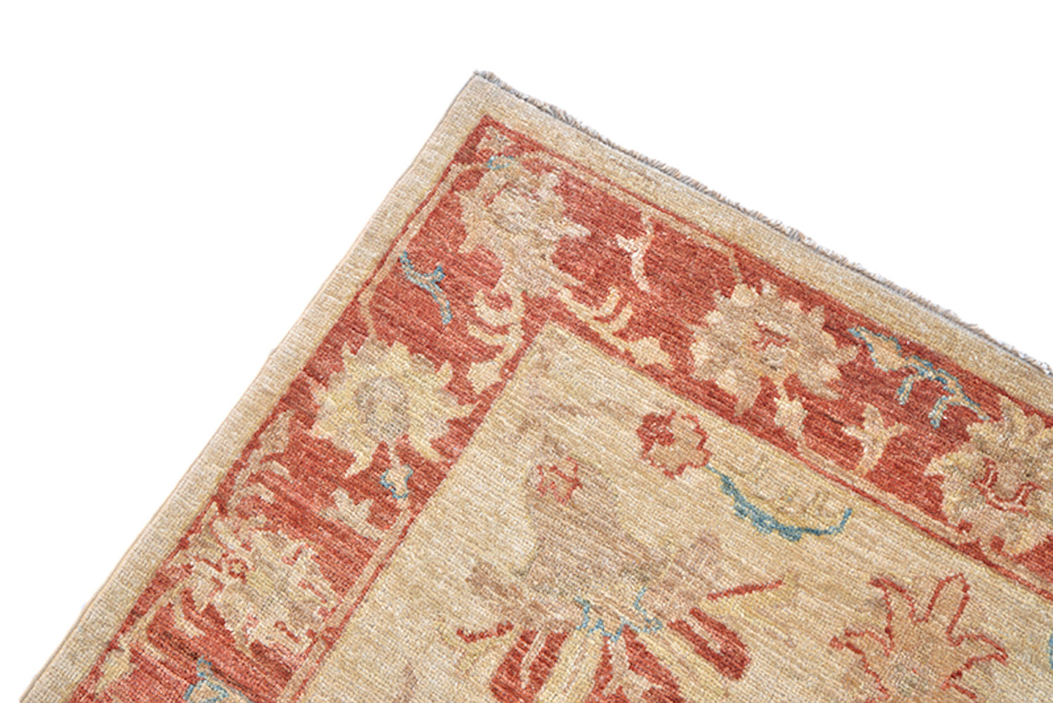 Hand Knotted Vintage Rug, 5 x 3 Feet, Beige with Coral Border, Persian Floral Design, Wool Antique Rug