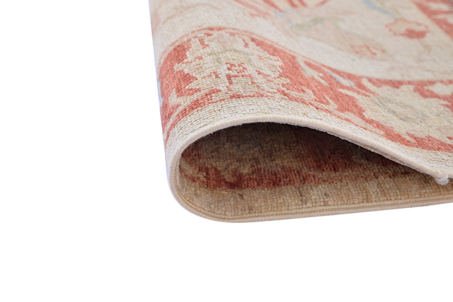 Hand Knotted Vintage Rug, 5 x 3 Feet, Beige with Coral Border, Persian Floral Design, Wool Antique Rug