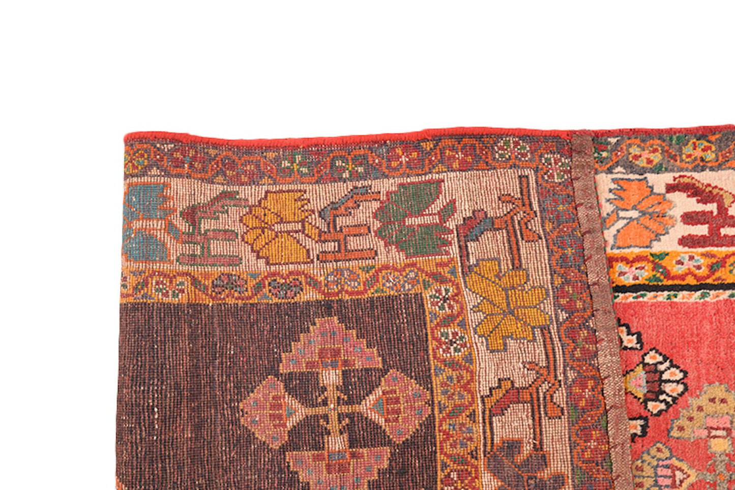 Vintage Tribal Rug | 5x7 Rug | Coral Medallion Black Background | Persian Caucasian Rug | Wool Soft Pile Rug