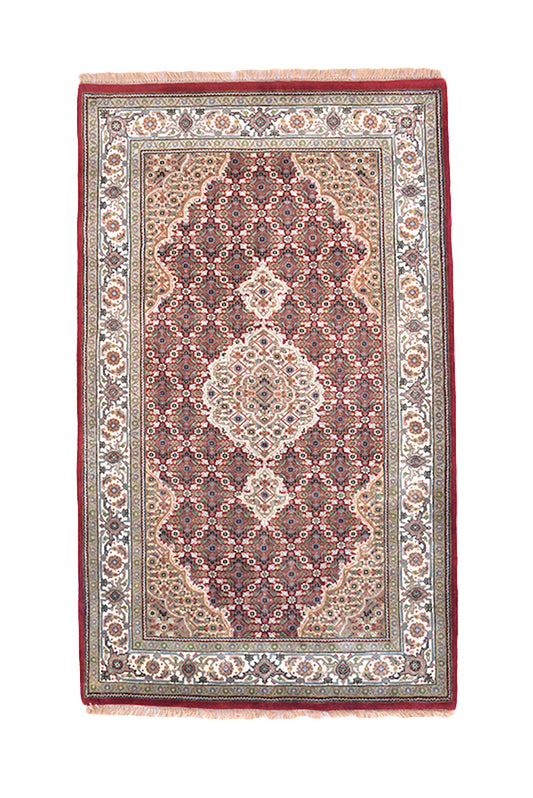 Oriental Handmade Rug | 3x5 Rug | Traditional Persian Pakistan Style | Red Beige Rug | Medallion Wool Rug