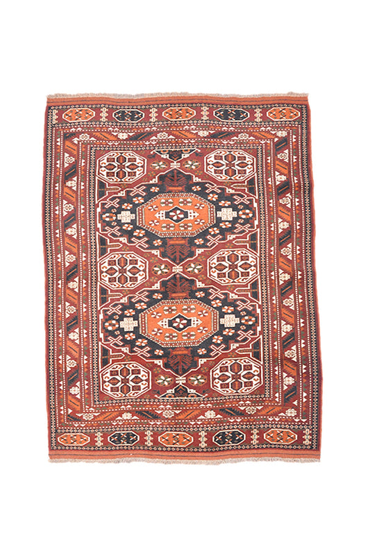 Hand Knotted Antique 4x6 Rug | Geometric Bold Colored Vintage Rug | Rustic Home Decor Floor Wool Rug