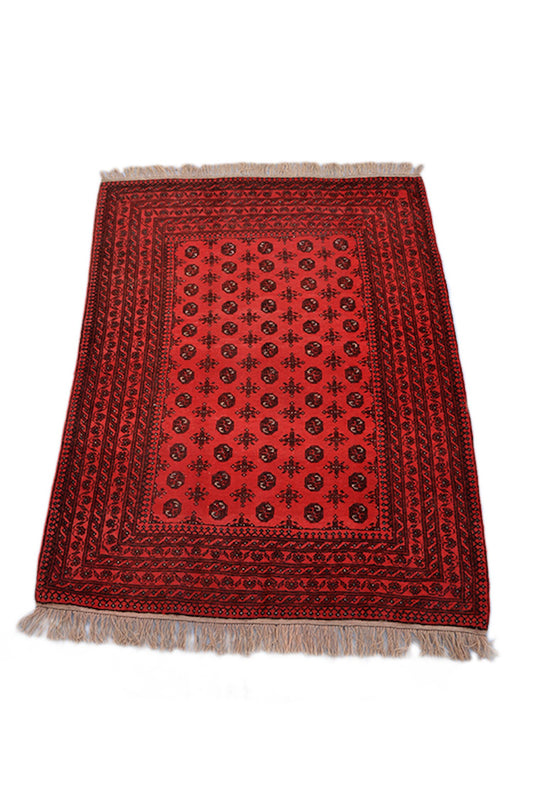 6 x 10 Large Red Oriental Area Rug with Thick Dark Red Border, Repetitive Tribal Pattern, Soft Wool Hand Knotted Rug