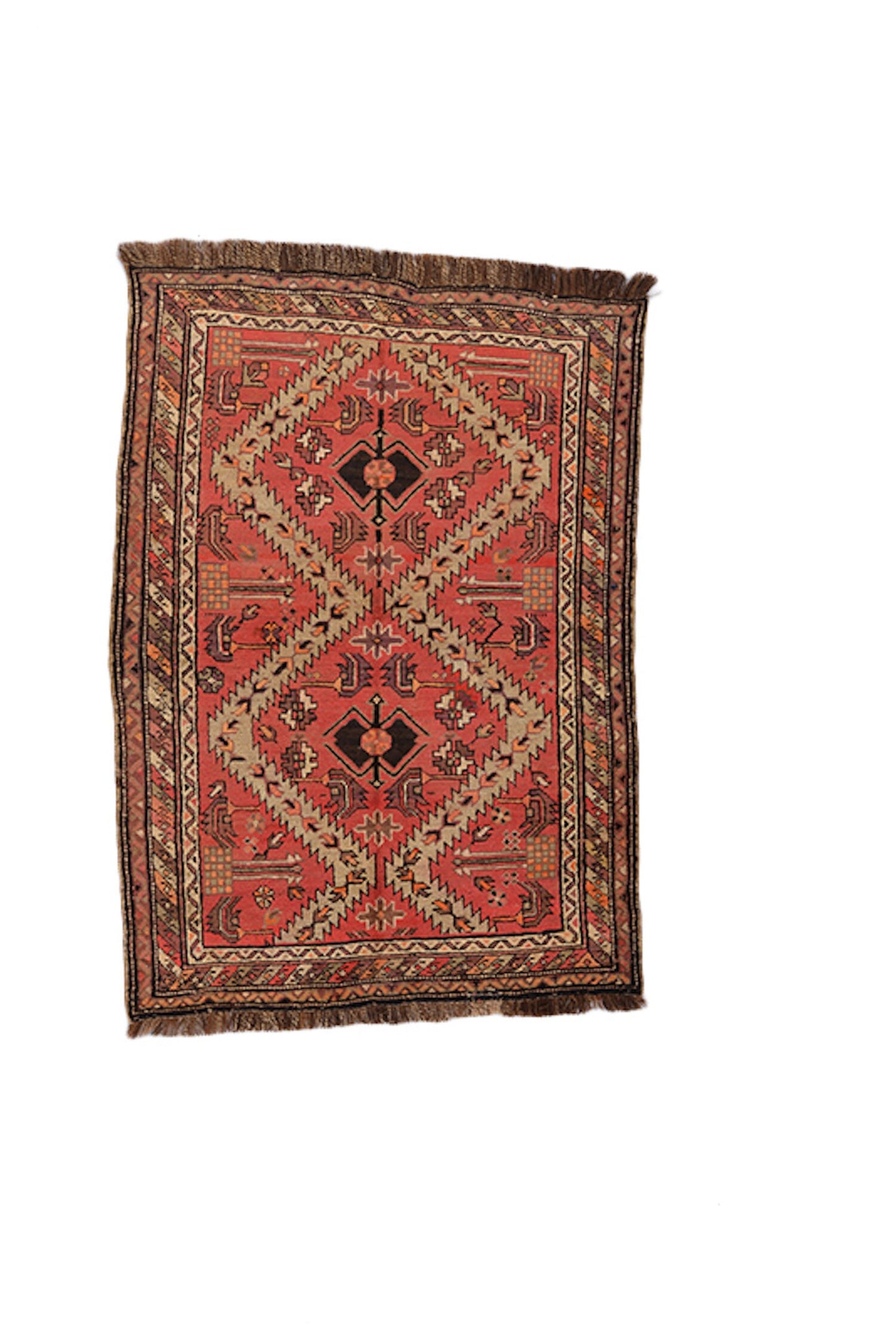 Coral Brown Ikat Rug | 3 x 5 Feet | Geometric Rug | Bright Boho Rug | Accent Rug | Wool Handwoven Rug | Persian Kazak Rug