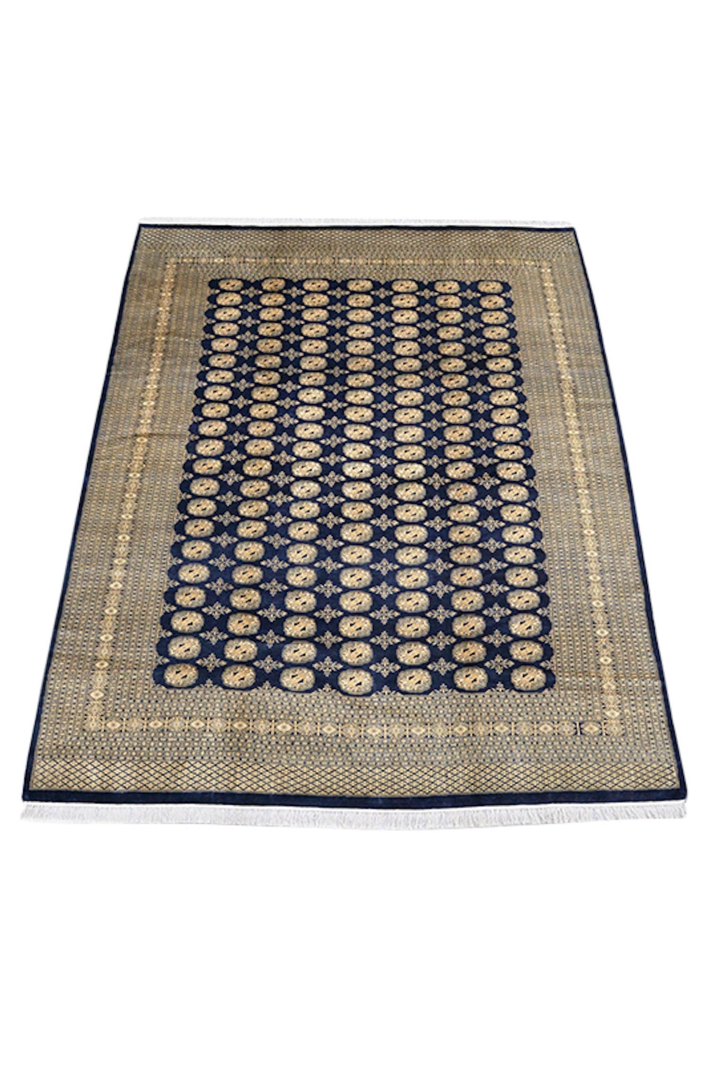 Navy Yellow Antique Rug, 8x10 Ft, Oriental Classic Rug, Large Bordered Traditional Rug, Wool Handwoven