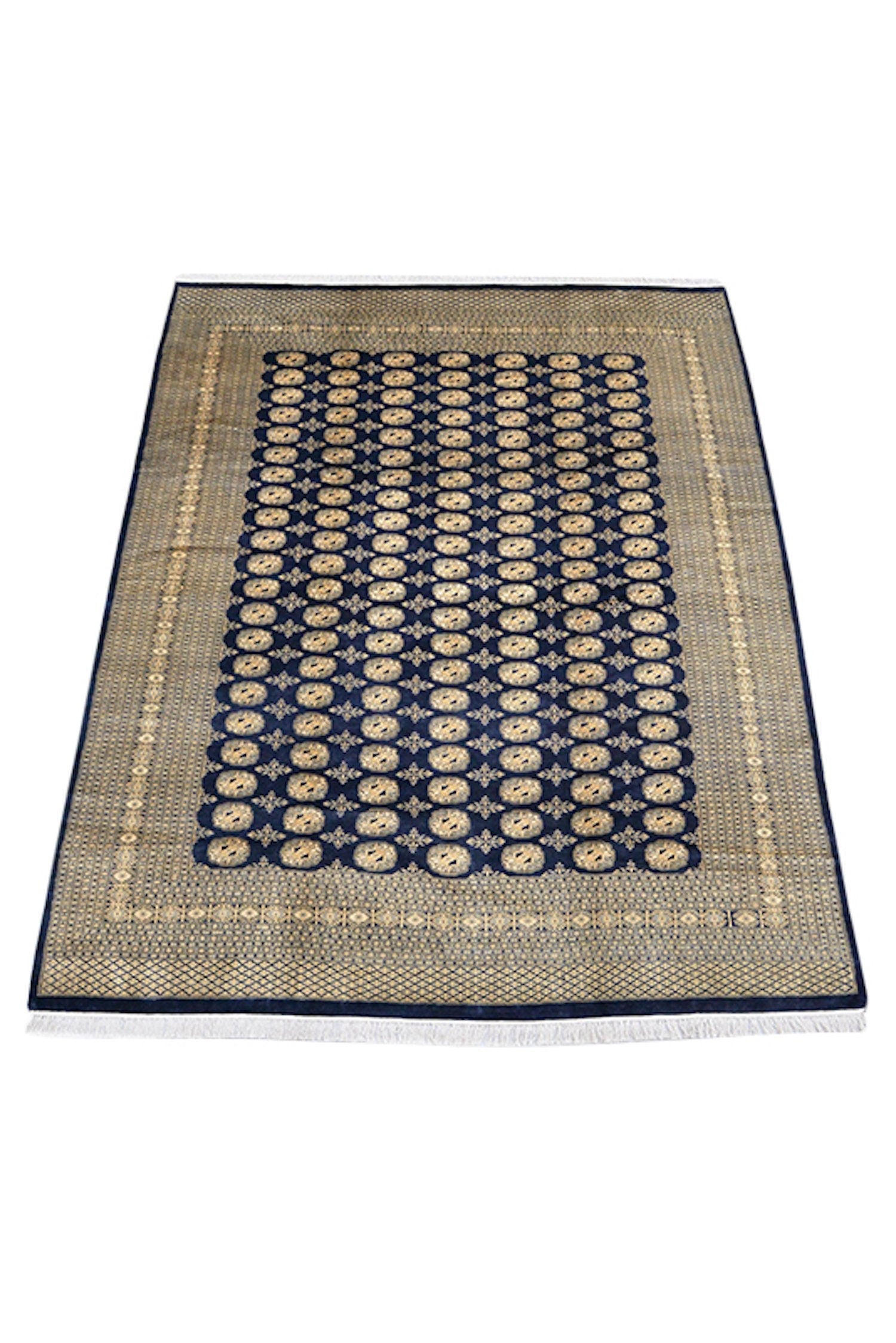 Navy Yellow Antique Rug, 8x10 Ft, Oriental Classic Rug, Large Bordered Traditional Rug, Wool Handwoven