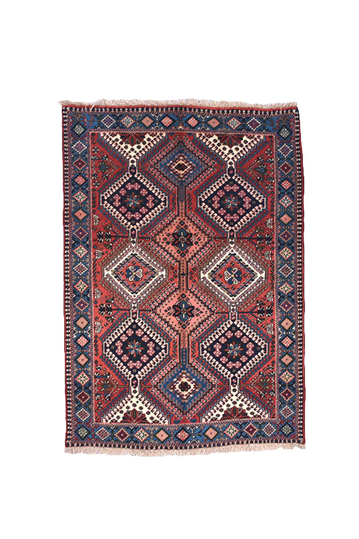 Vintage Persian Rug | Pink Teal Rug | 3 x 5 Rug | Bohemian Tribal Rug | Diamond Pattern | Accent Rug