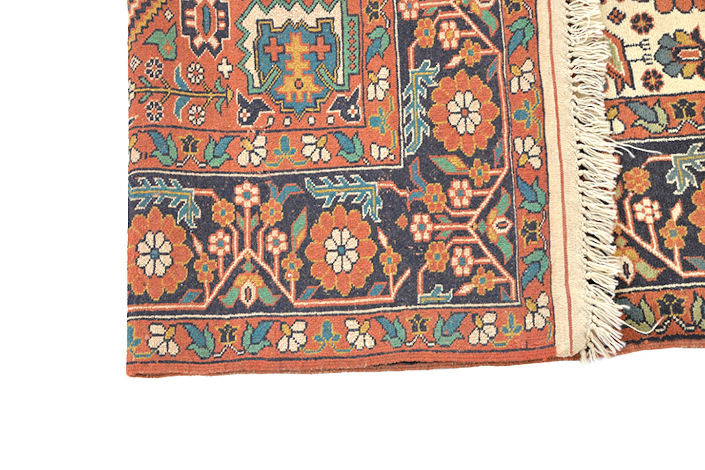 Tribal Orange Navy Rug | 4x6 Wool Oriental Geometric Pattern Rug | Hand Knotted Rustic Home Decor Rug