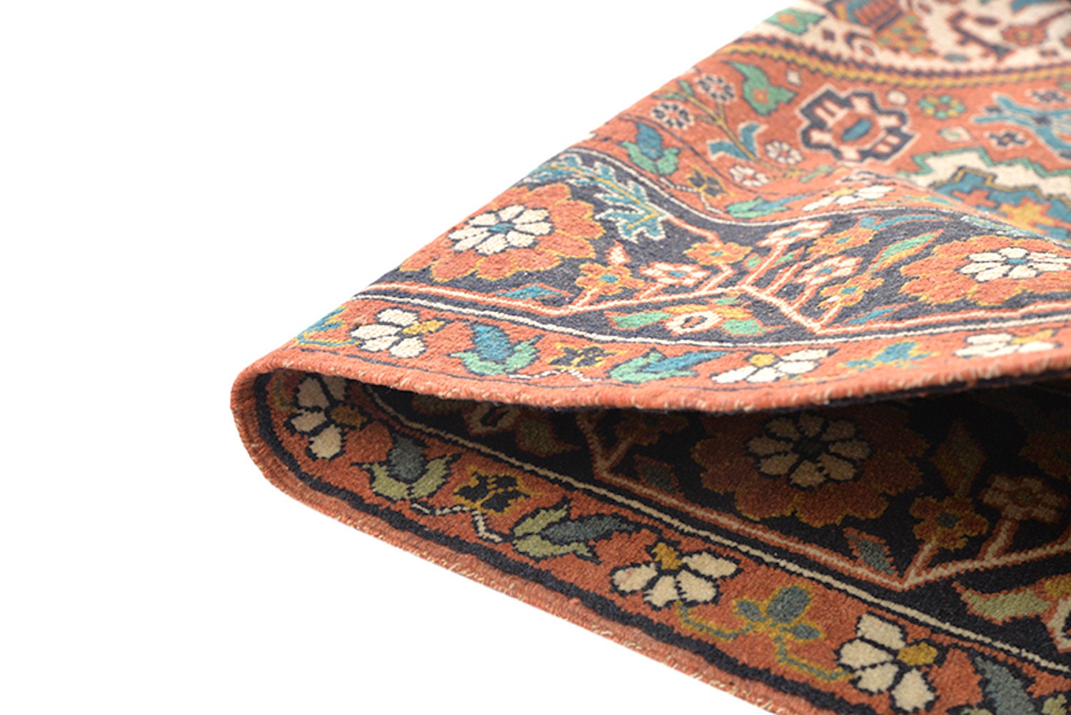 Tribal Orange Navy Rug | 4x6 Wool Oriental Geometric Pattern Rug | Hand Knotted Rustic Home Decor Rug