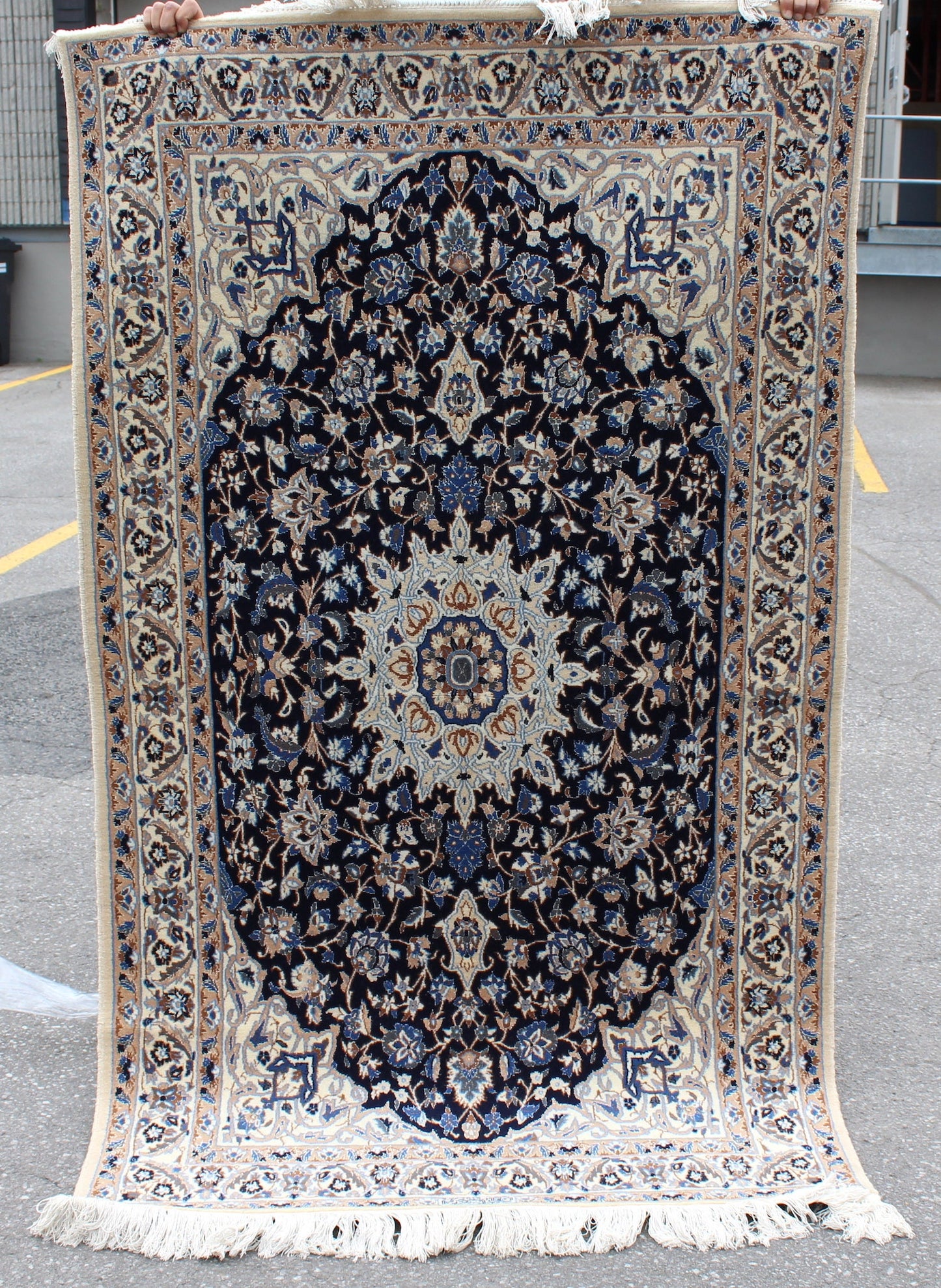 Antique Persian Blue 4x6 Medallion Rug | Traditional Oriental Design | Thick Wool Pile With Blue and Beige Details | Hand Knotted