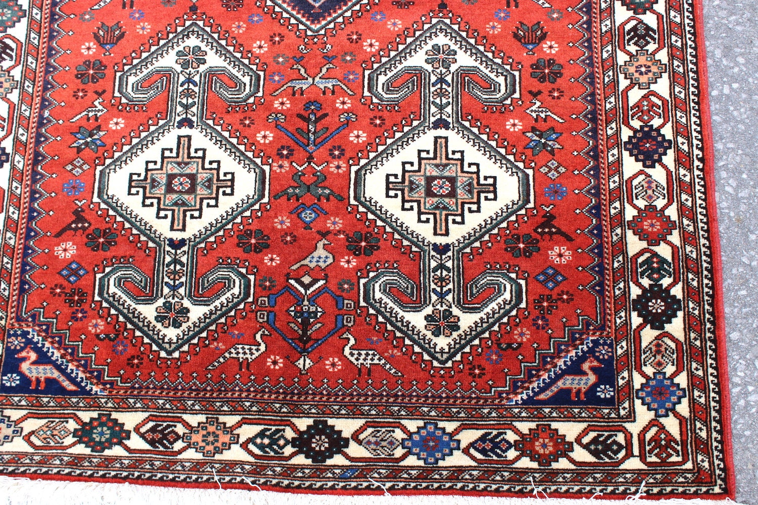 Red Turkish Rug | Bohemian Tribal Rug | 3 x 5 Ft Rug | Wool Rug | Geometric Design Rug | Vintage One of a Kind