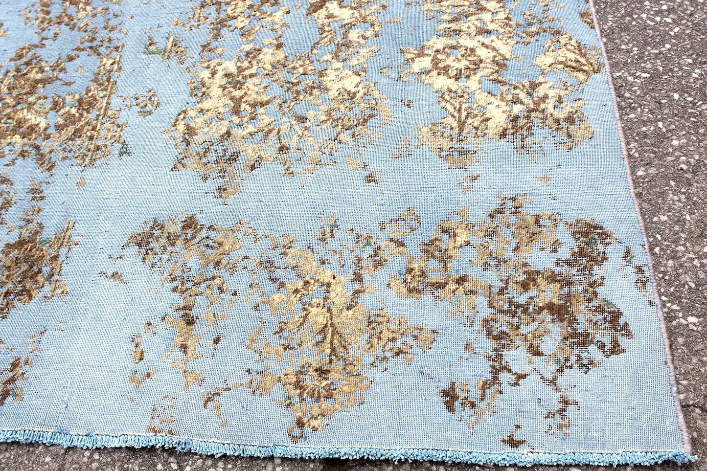 Blue Beige Persian 4x6  Vintage Contemporary Rug | Handmade Overdyed Restored Wool Antique Rug | Modern Style