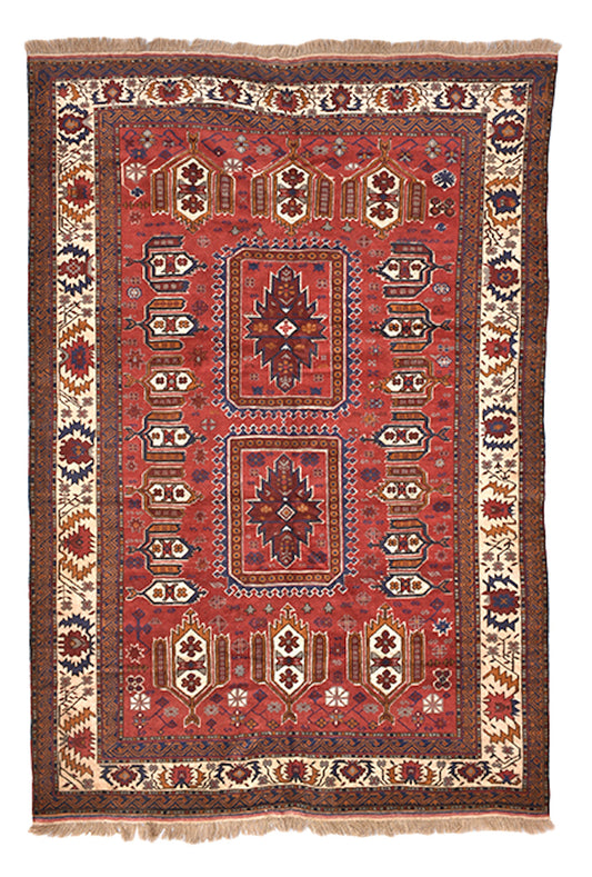 Red Brown 6x9 Hand Knotted Tribal Rug | Afghan Caucasian Low Pile Area Rug | Wool Antique Southwestern Rustic Area Rug