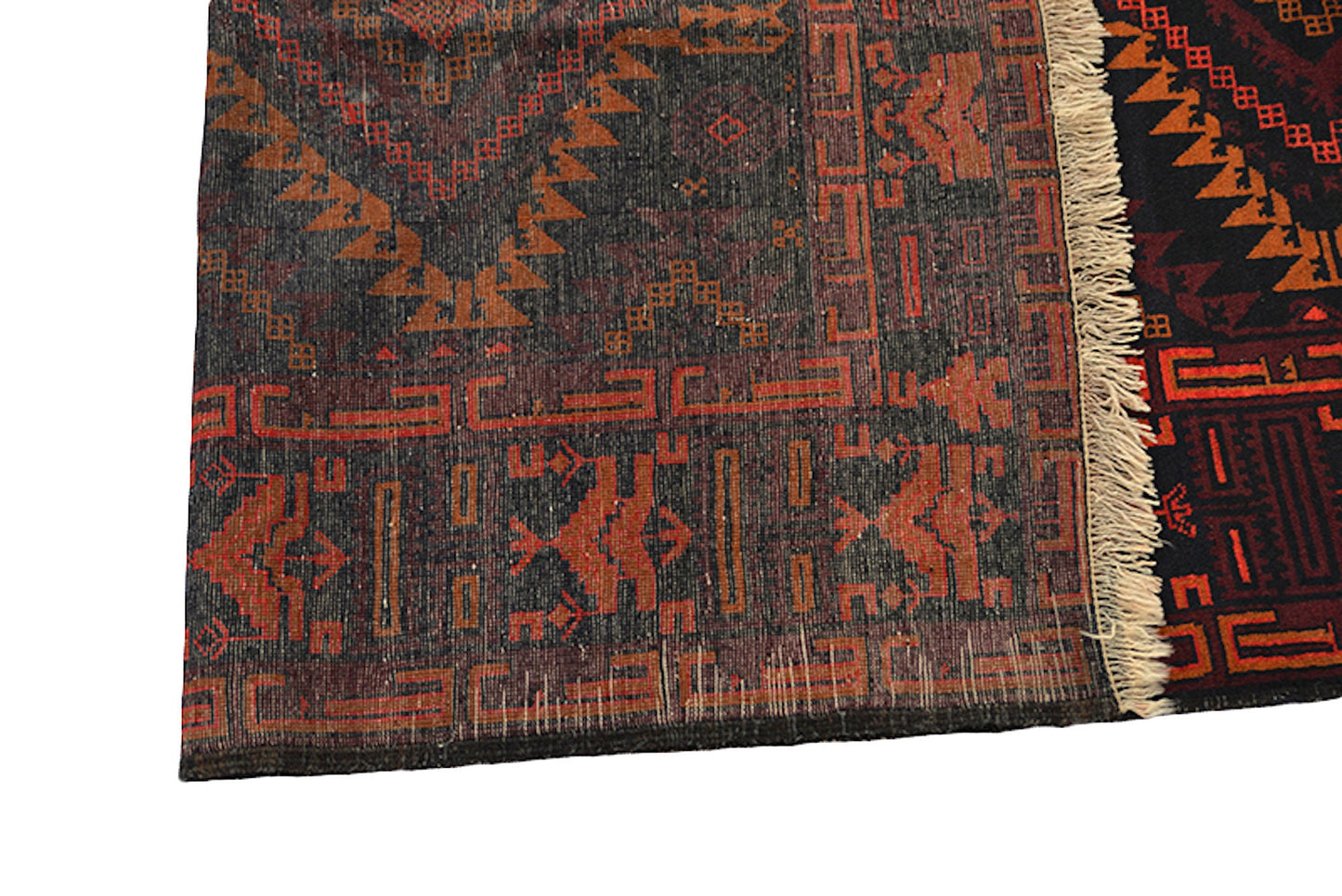 Black Handmade Rug | Wool Rug | 4 x 7 Rug | Orange Black Rug | Geometric Tribal Rug | Vintage Afghan Rug
