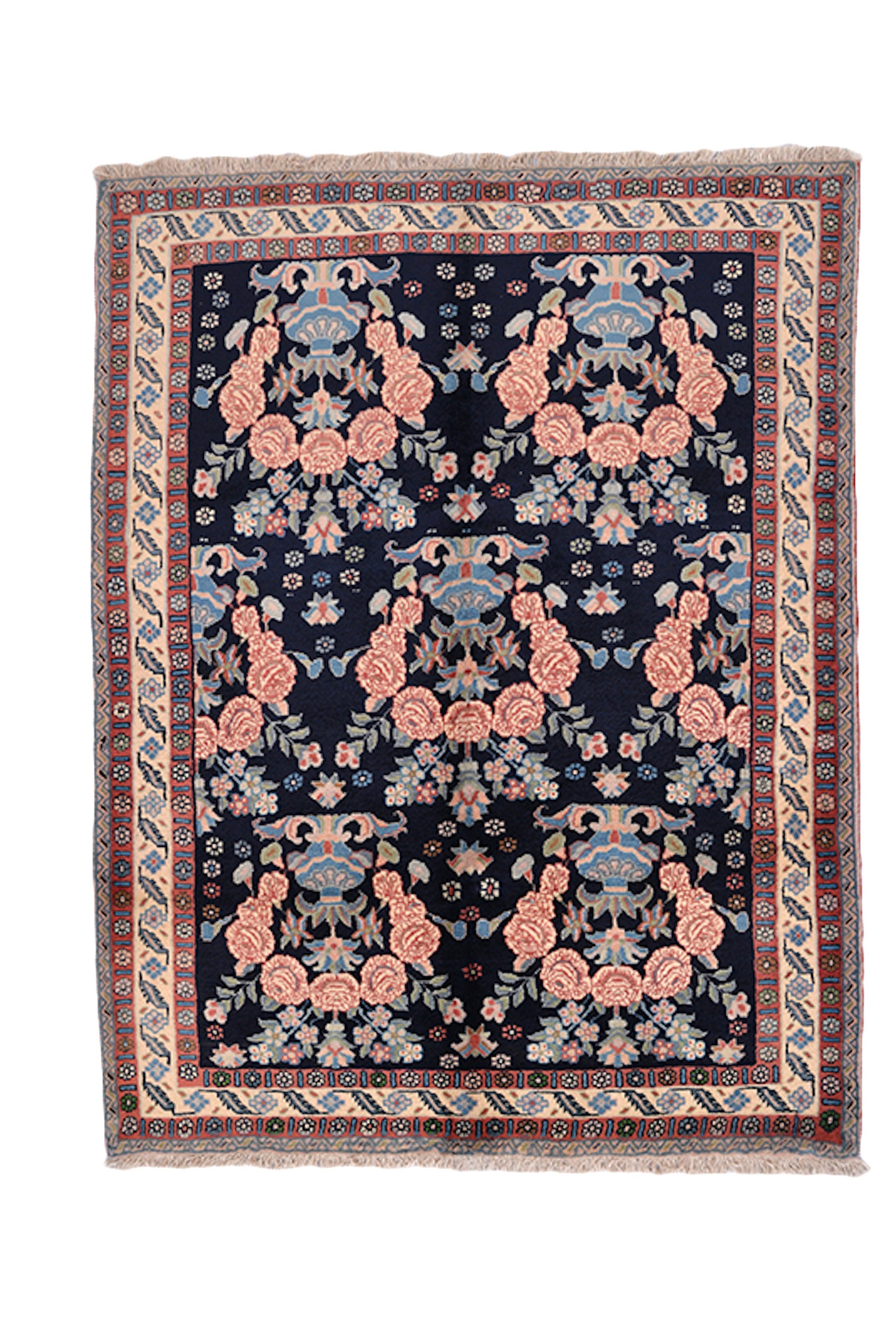 Navy Pink Floral 4 x 6 Handmade Rug | Wool Oriental One of a Kind Area Rug | Entryway Statement Rug | Country Home Decor