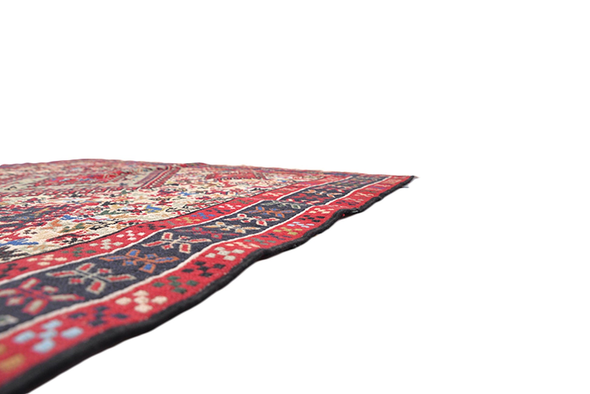 4 x 6 Kilim Flatweave Vintage Area Rug | Turkish Colorful Hand Woven Area Rug with Diamond Pattern and Bright Red Accent Color