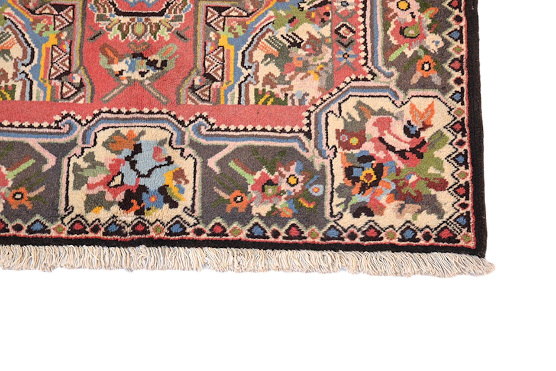 Vintage Floral Rug 4x5 Pink and Brown | Colorful Antique Caucasian Rug | Oriental Border with Accents of Blue