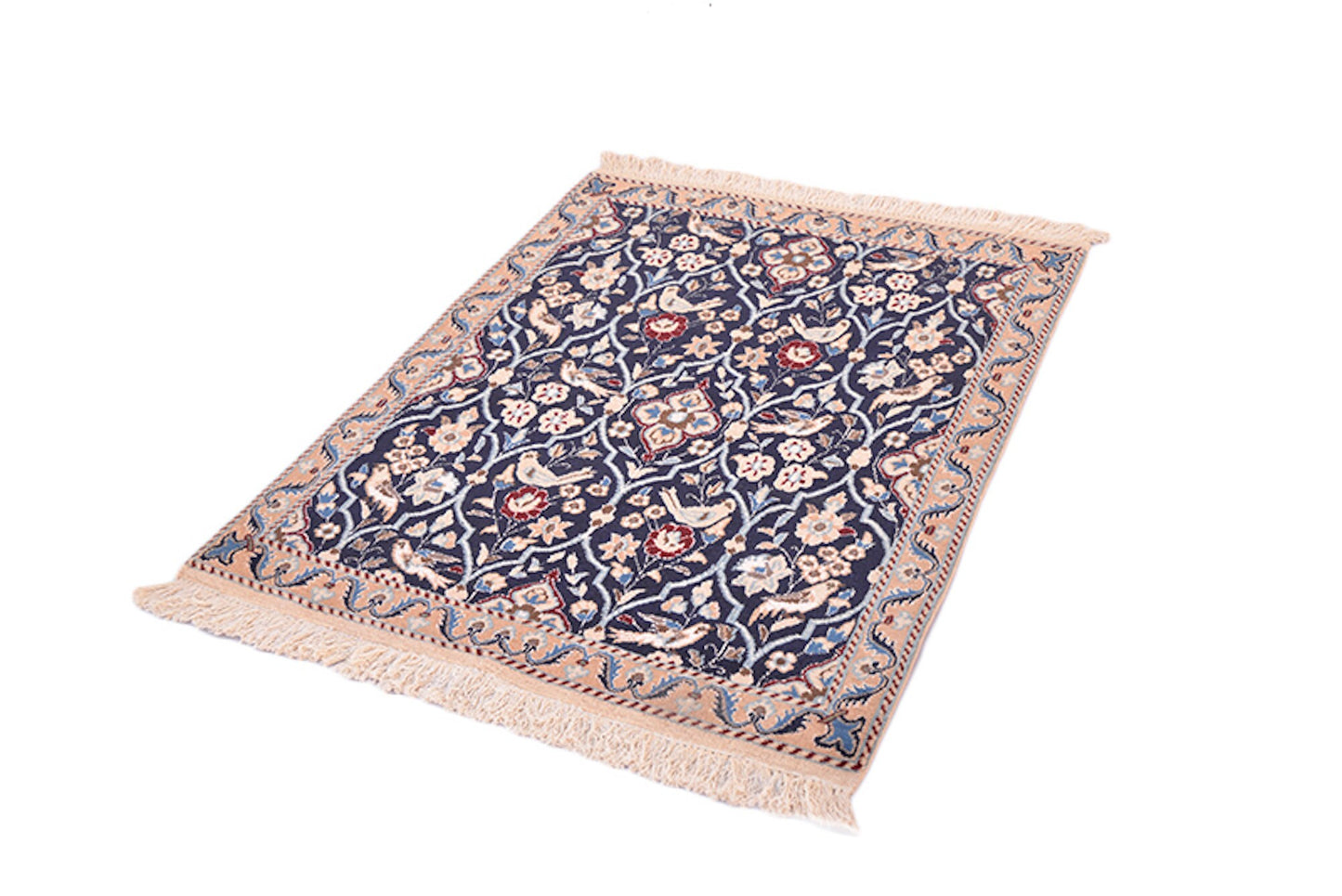 Navy Floral Area Rug 3x4 | Handmade Persian Style Rug with Light Coral Border | Hand Knotted with Soft Wool