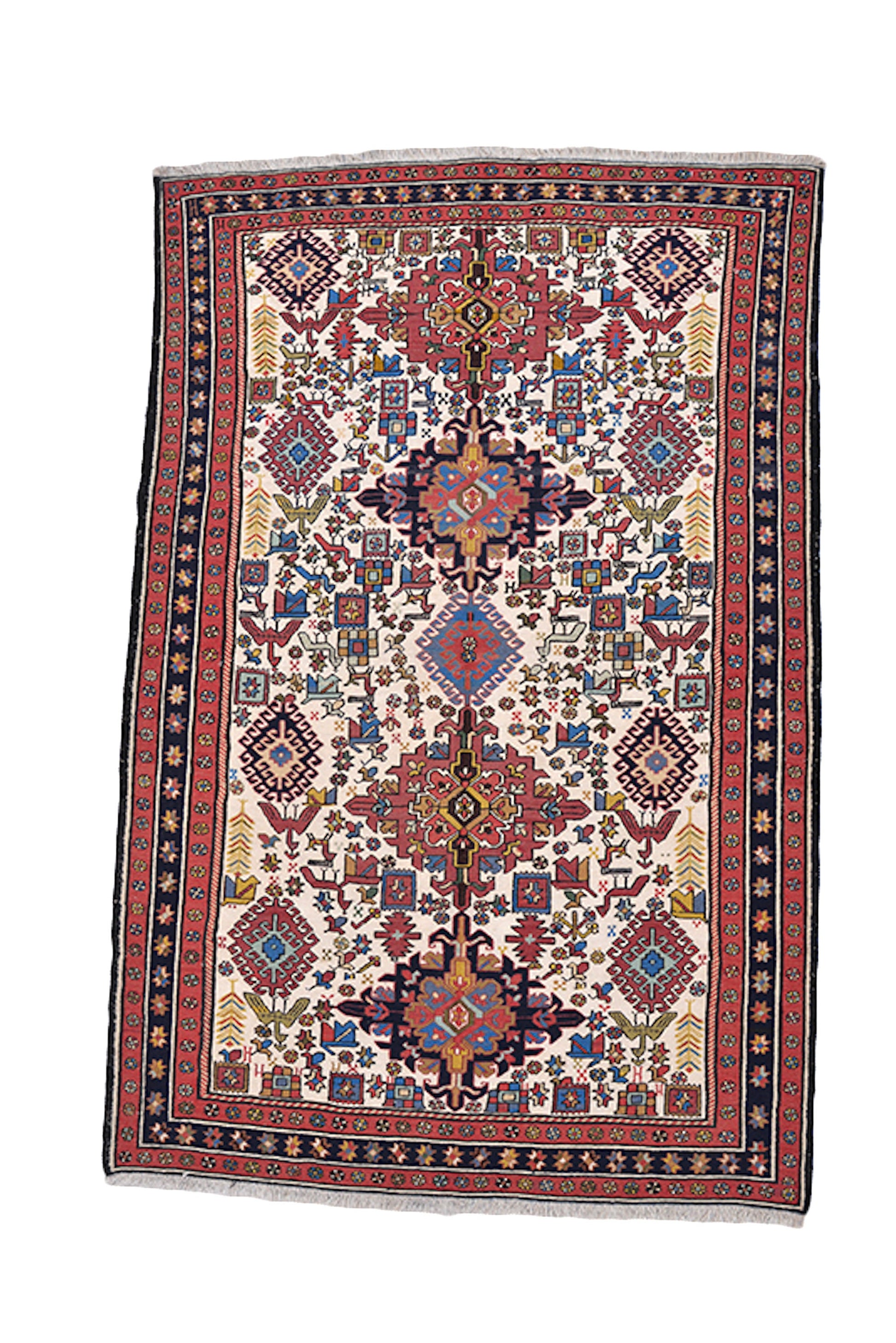 4 x 6 Feet Orange Blue Turkish Caucasian Rug | Hand Woven Area Rug | Oriental Persian Rug | Living Room Rug | Accent Geometric Pattern Rug