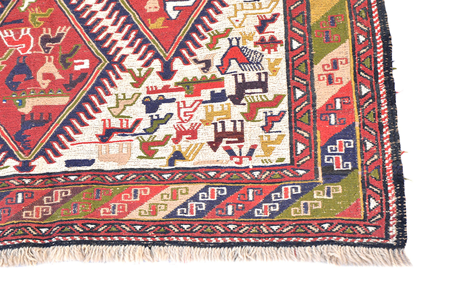 4 x 6 Feet Red Blue Turkish Caucasian Rug | Hand Woven Area Rug | Oriental Persian Rug | Living Room Rug | Accent Geometric Pattern Wool Rug