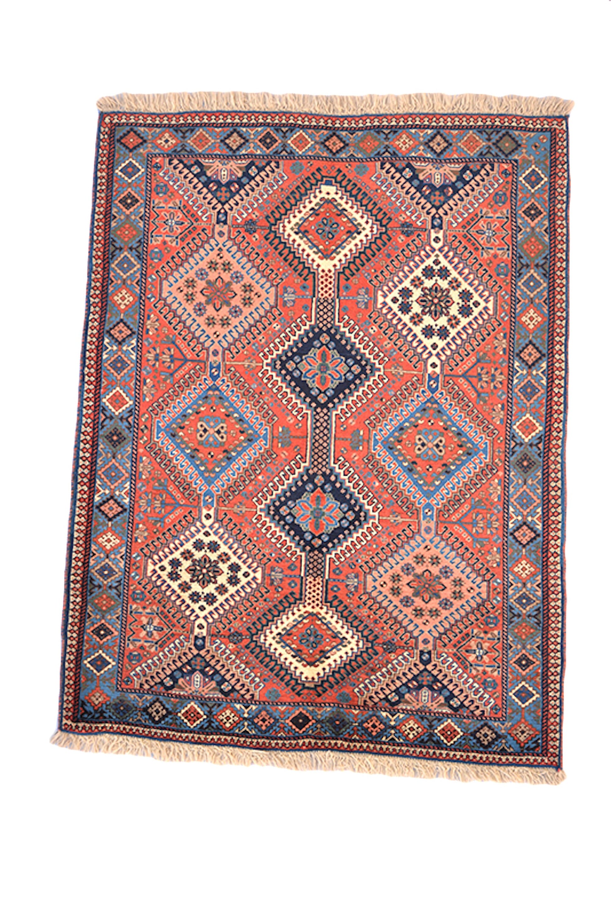 3 x 5 Orange Blue Turkish Tribal Rug | Hand Woven with Diamond Shaped Geometric Pattern | Accent Rustic Home Decor Rug