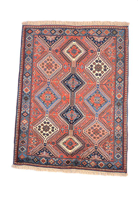 3 x 5 Orange Blue Turkish Tribal Rug | Hand Woven with Diamond Shaped Geometric Pattern | Accent Rustic Home Decor Rug