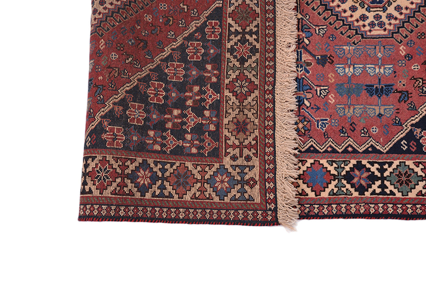 Dark Pink Hand Knotted 3x5 Vintage Rug | Multi Color Tribal Rug with Hexagon Medallion | Rustic Home Nursery Room Rug | Navy Accent Details