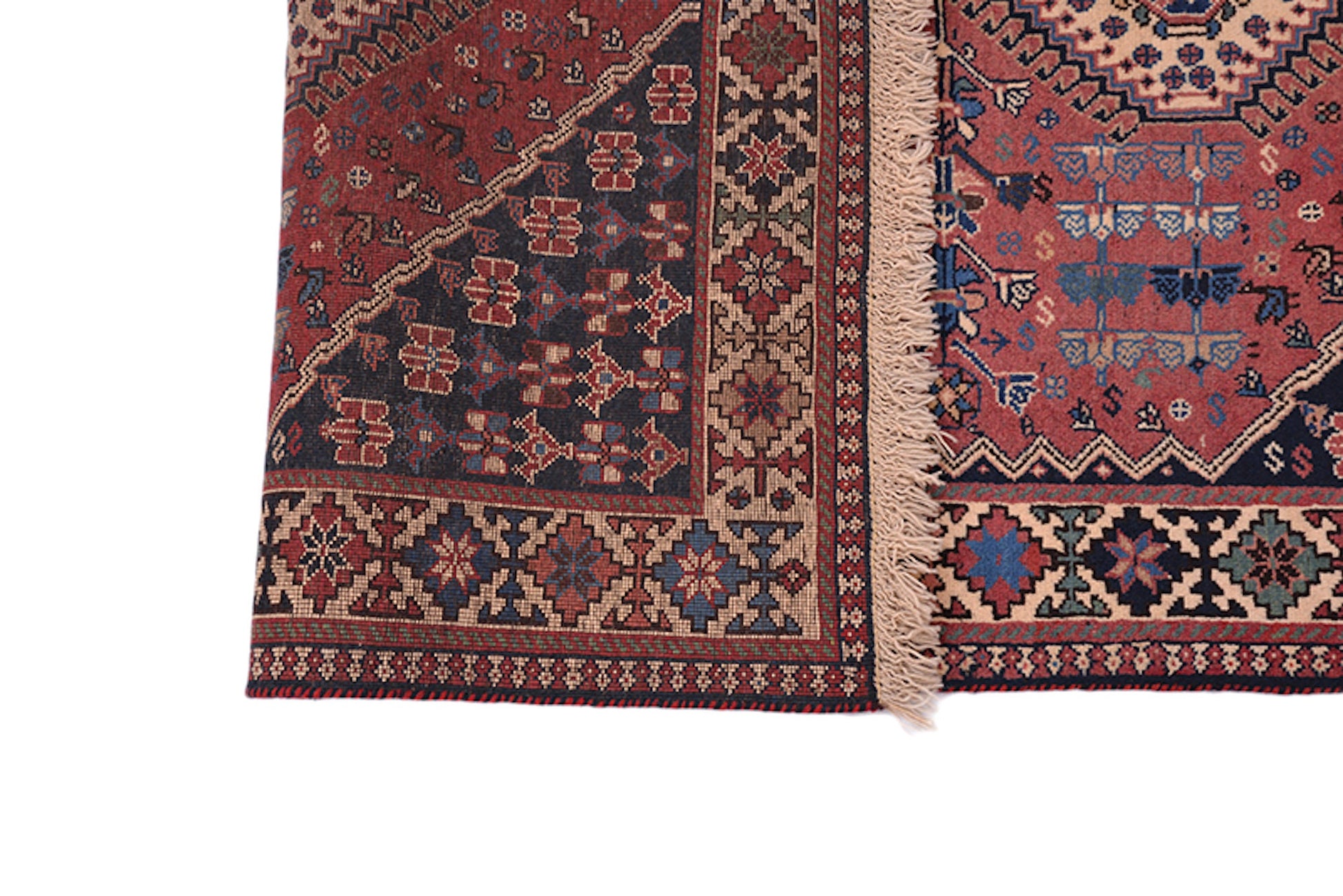 Dark Pink Hand Knotted 3x5 Vintage Rug | Multi Color Tribal Rug with Hexagon Medallion | Rustic Home Nursery Room Rug | Navy Accent Details